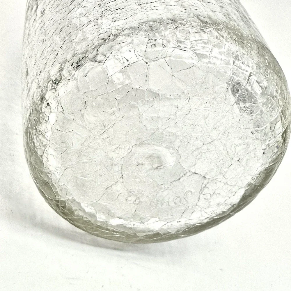 Vint. Hand‎ Blown Crackle Glass Vase Clear Textured Cylindrical Signed Art Glass